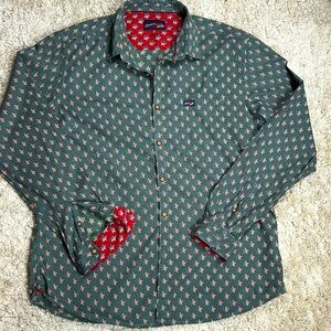 U.S. Polo Assn. Men's 100% Cotton Button Up Shirt, Green with Flags, Size XL